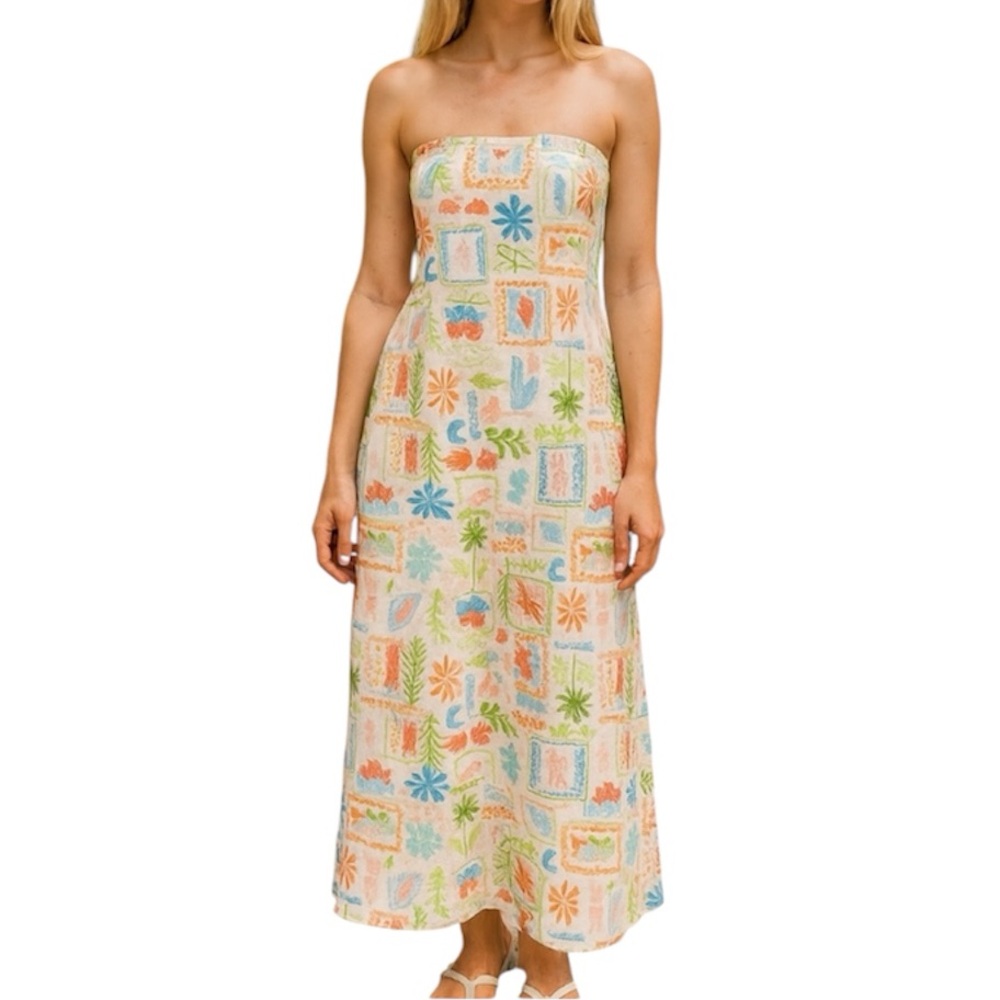 SEE YOU MONDAY New Strapless Tube Dress Mesh Overlay Maxi Floral Stretchy Medium